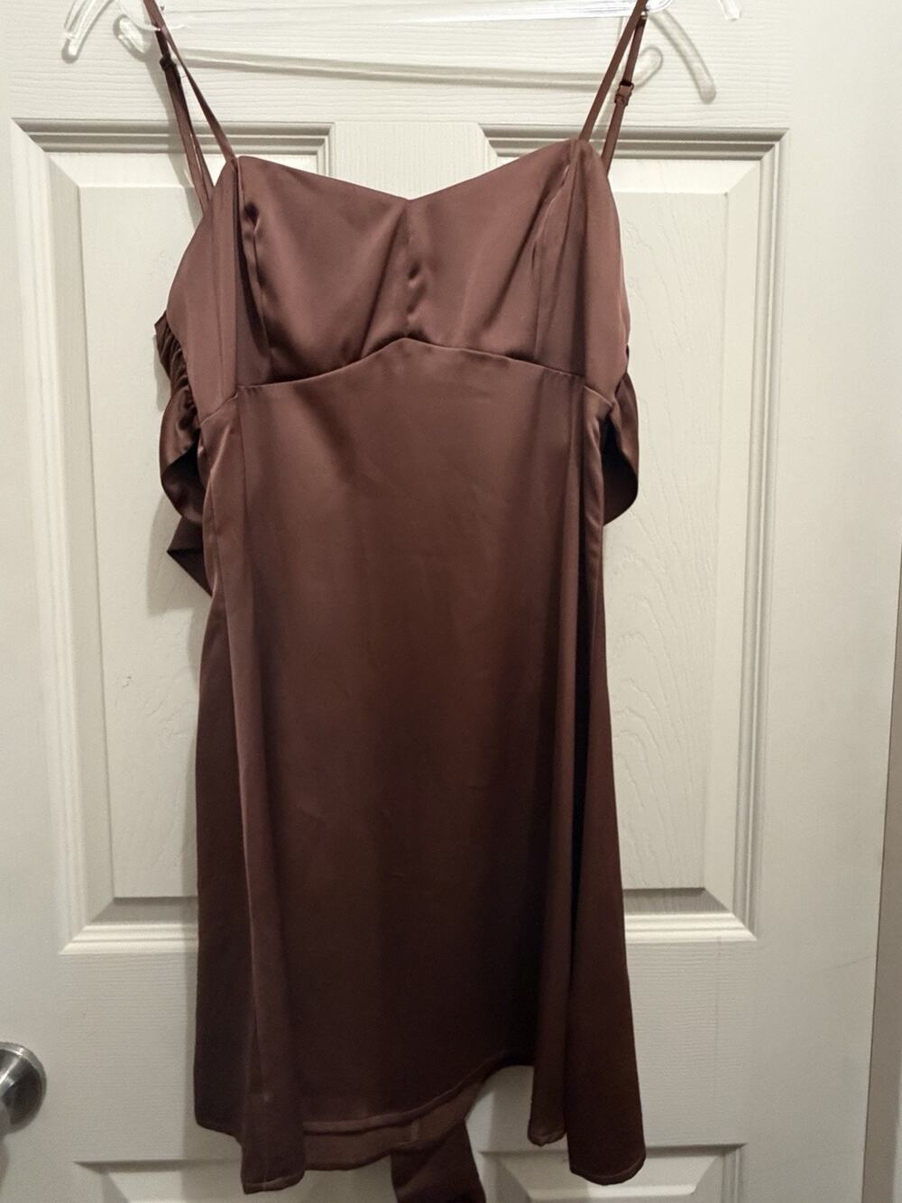 Urban‎ Outfitters Womens Bella Bow Mini Slip Dress Small Chocolate Brown Satin